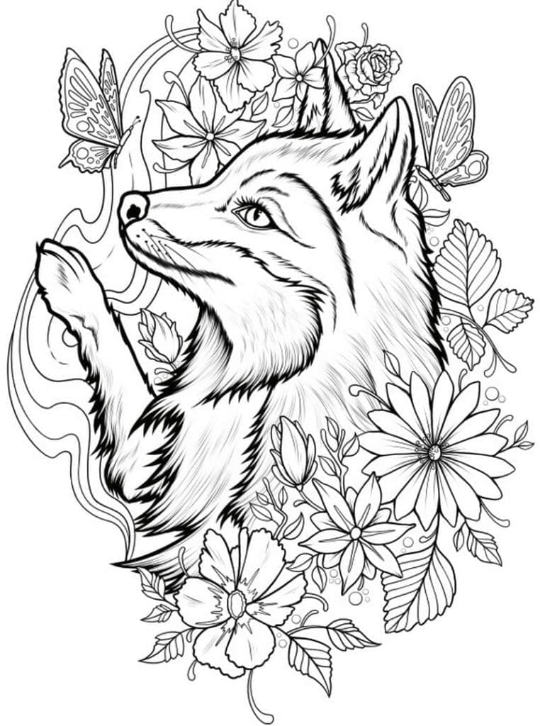 Printable A Fox Tattoo Coloring Page