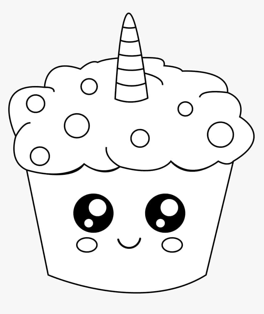 Printable Adorable Unicorn Cupcake Coloring Page