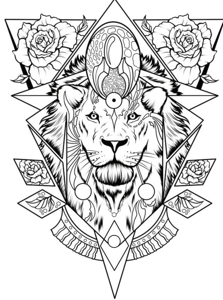 Printable Amazing Lion Tattoo Coloring Page