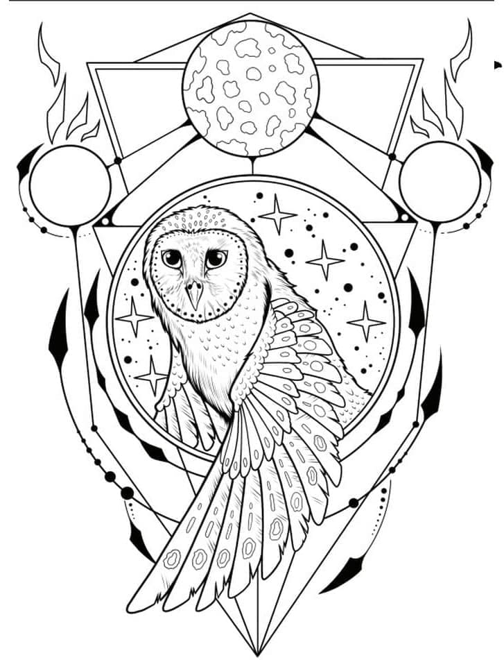 Printable Amazing Owl Tattoo Coloring Page