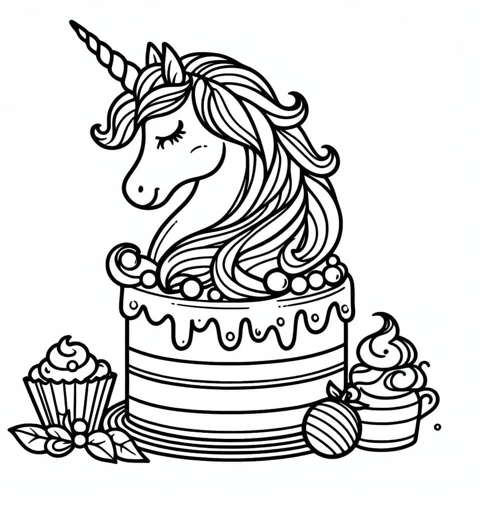 Printable Amazing Unicorn Cake Coloring Page