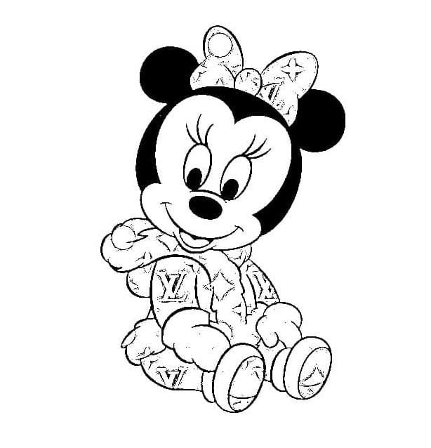 Printable Baby Minnie Mouse and Louis Vuitton Coloring Page
