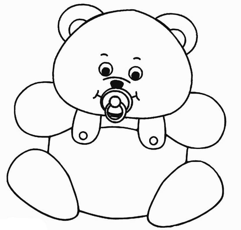 Printable Baby Teddy Bear With Pacifier Coloring Page