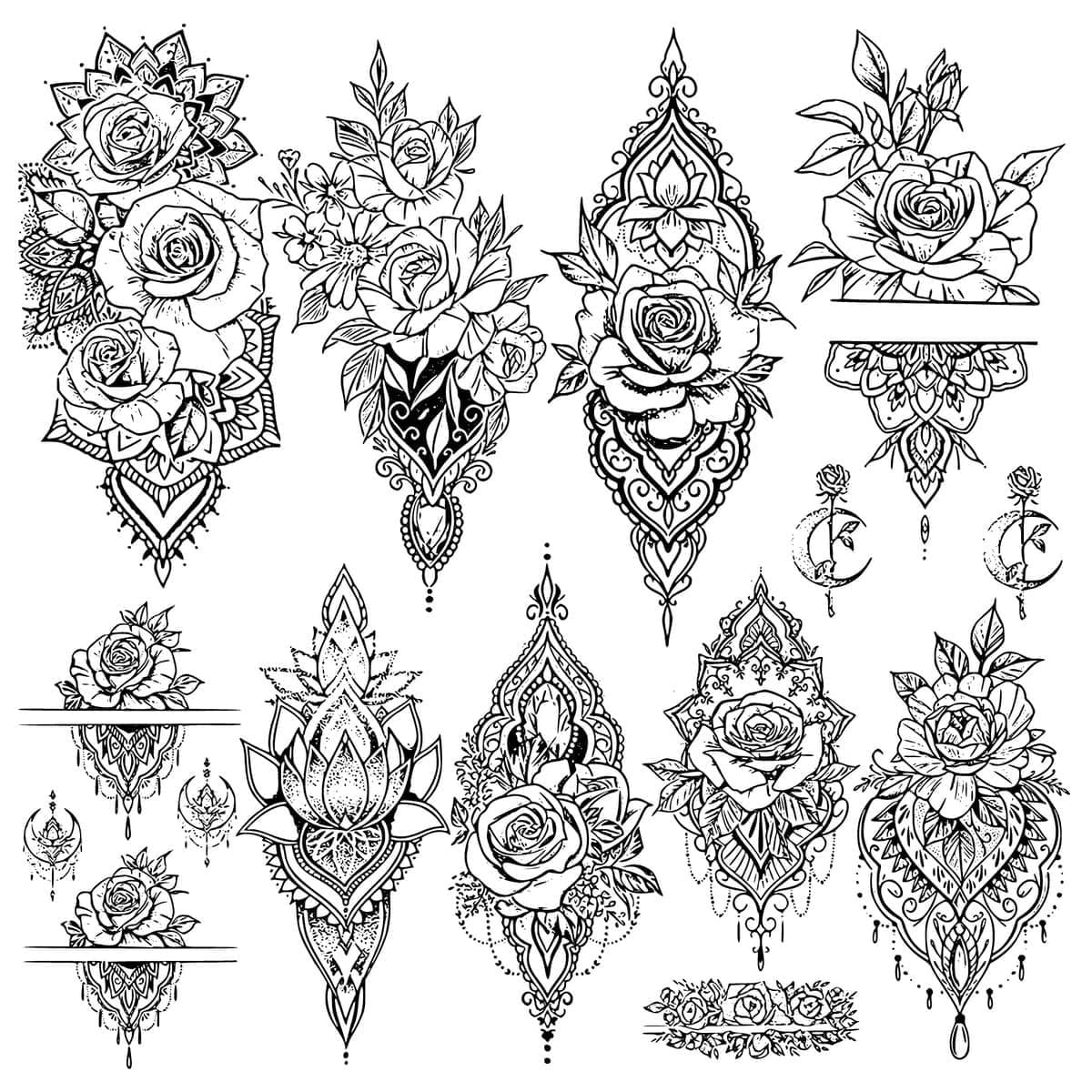 Printable Beautiful Flowers Tattoos Coloring Page