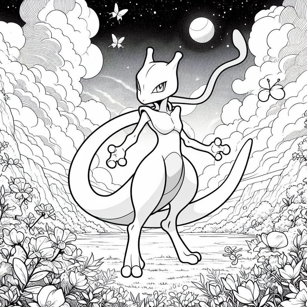 Printable Beautiful Mewtwo Coloring Page