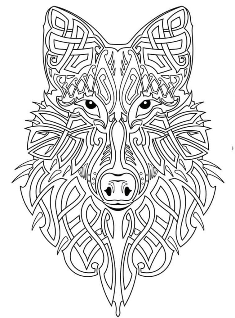 Printable Beautiful Wolf Tattoo Coloring Page