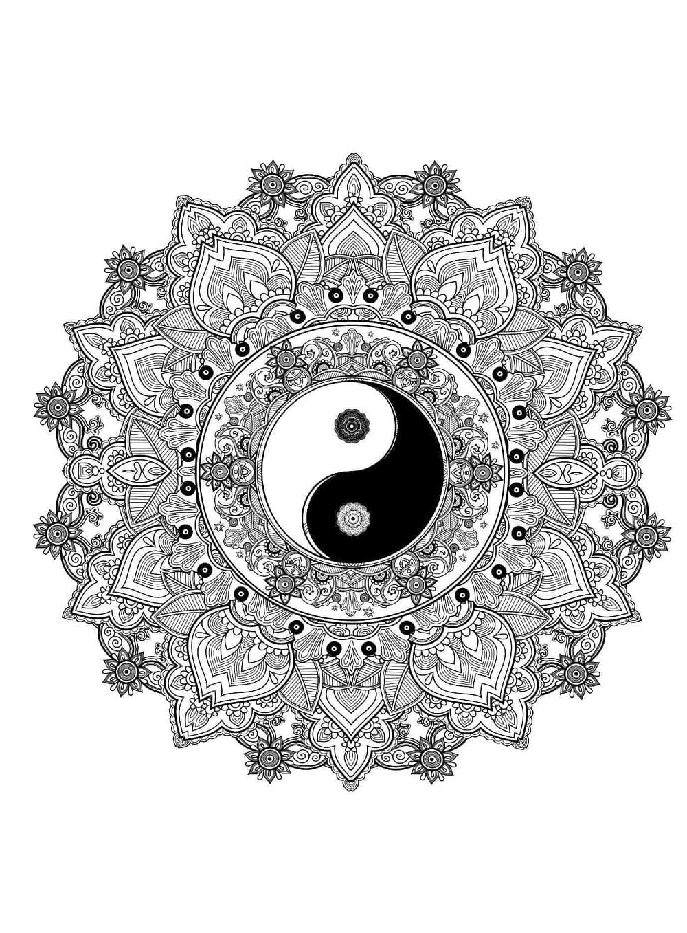 Printable Beautiful Yin Yang Coloring Page