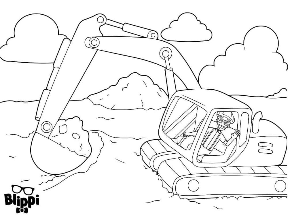 Printable Blippi In A Backhoe Coloring Page