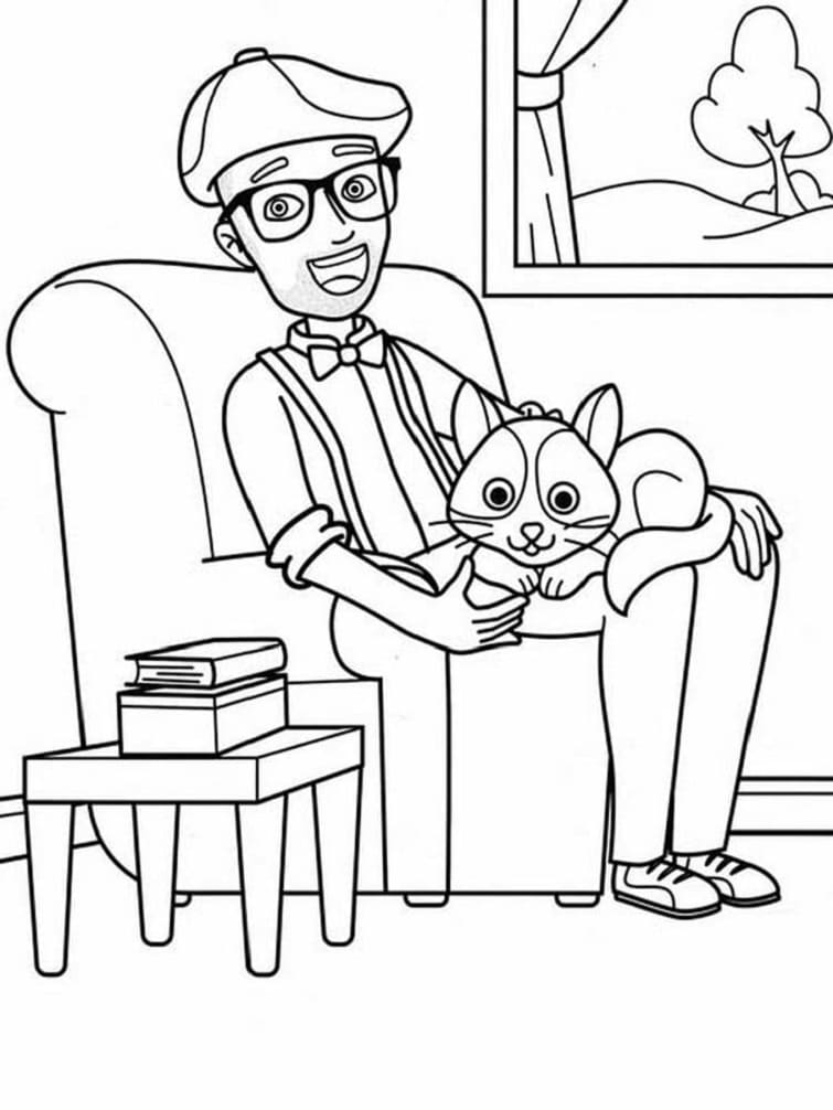 Printable Blippi and A Cat Coloring Page