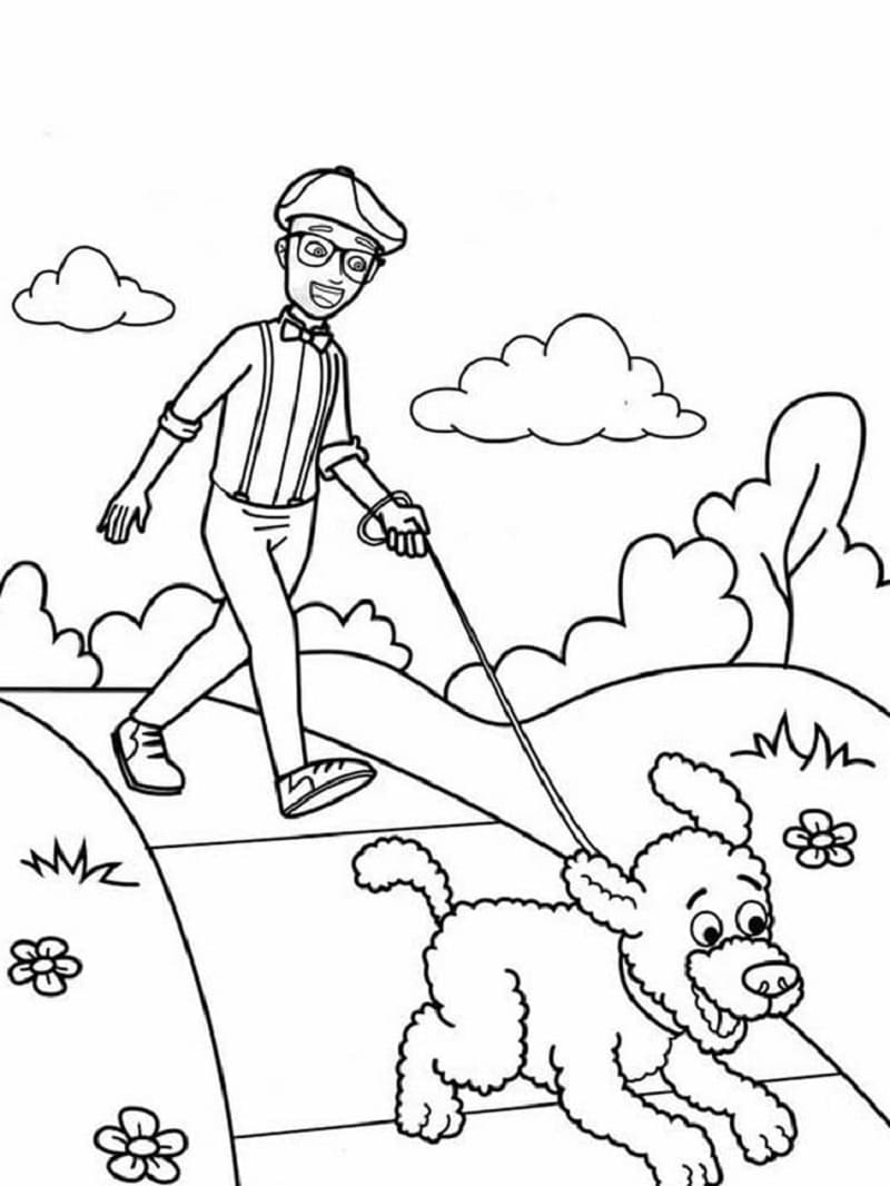 Printable Blippi and A Puppy Coloring Page