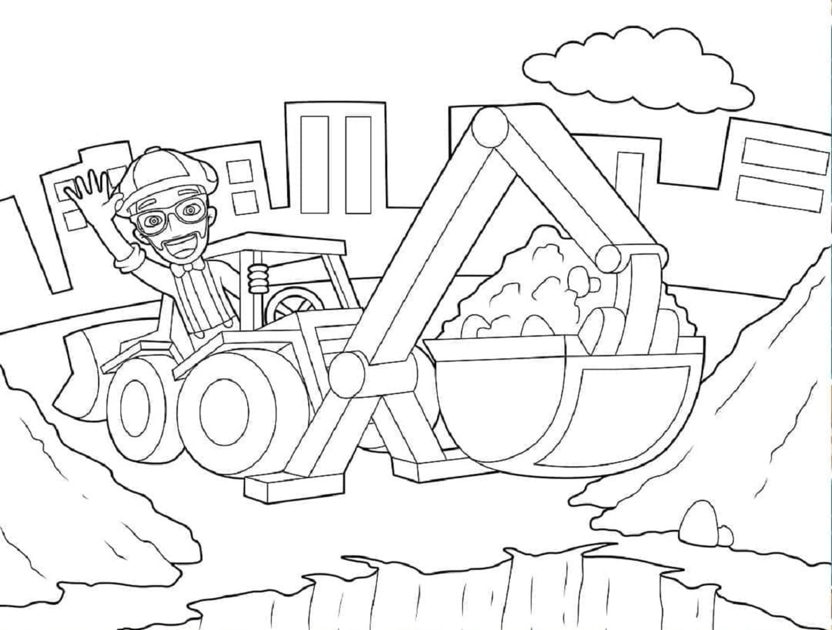 Printable Blippi and Excavator Coloring Page