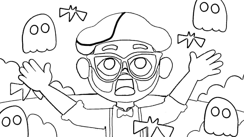 Printable Blippi and Ghosts Coloring Page
