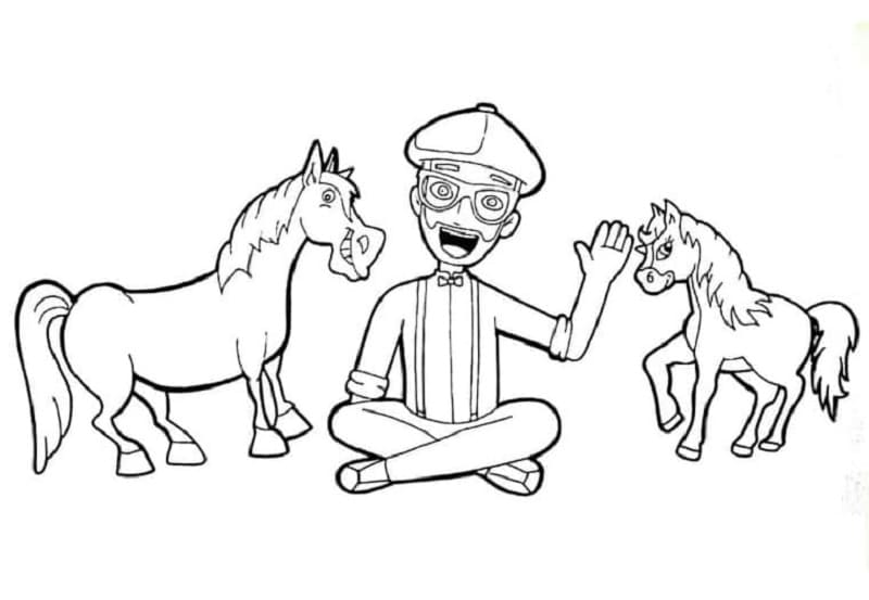Printable Blippi and Horses Coloring Page