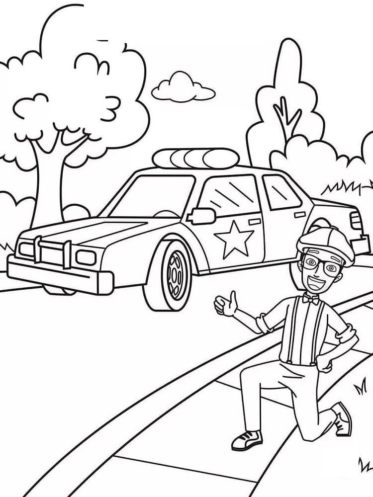 Printable Blippi and Police Car Coloring Page