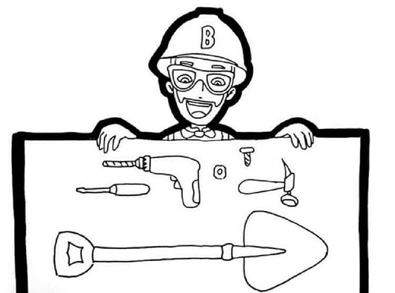 Printable Blippi and Tools Coloring Page