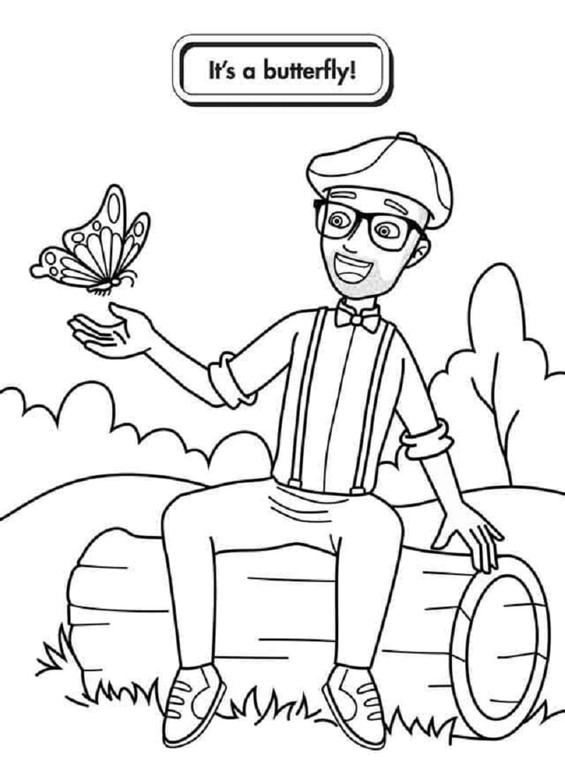 Printable Blippi and a Butterfly Coloring Page