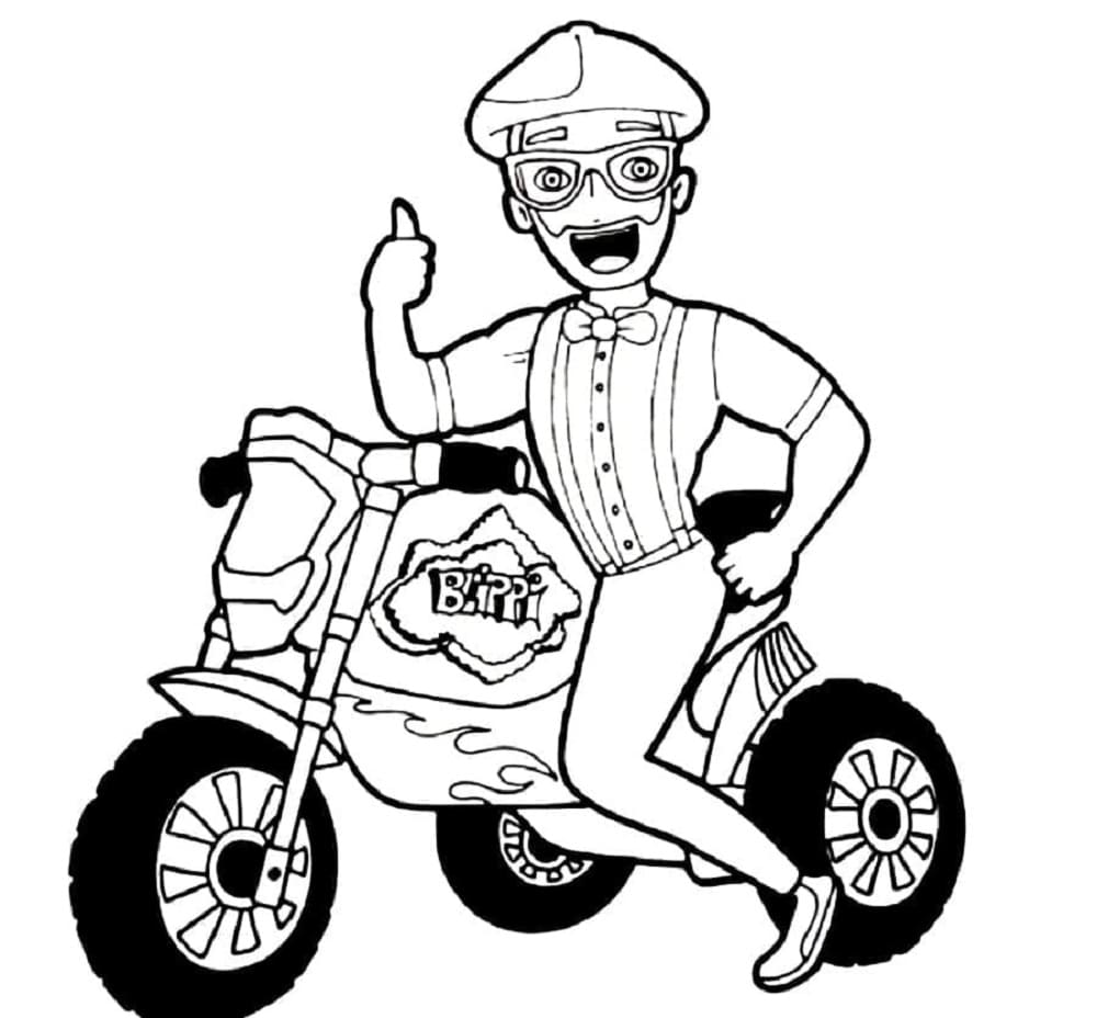 Printable Blippi and a Motorcycle Coloring Page