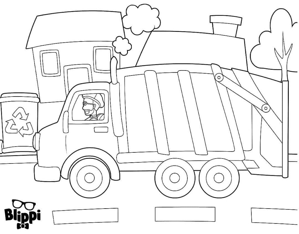 Printable Blippi in A Garbage Truck Coloring Page