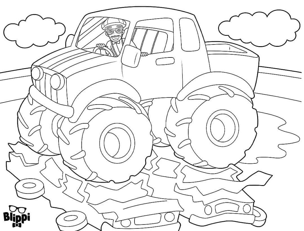 Printable Blippi in A Monster Truck Coloring Page