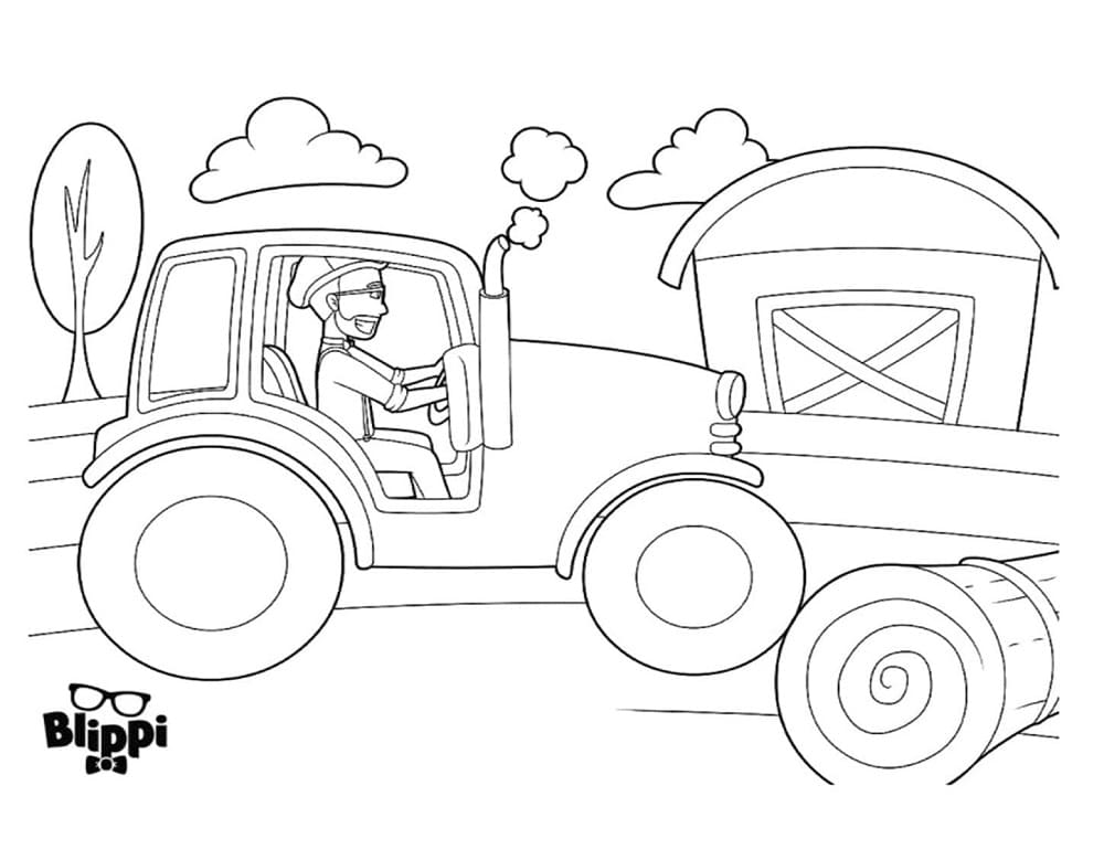 Printable Blippi is Driving Tractor Coloring Page