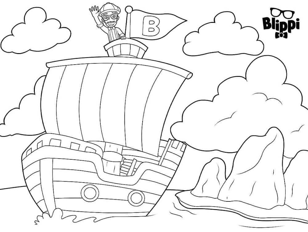 Printable Blippi on A Ship Coloring Page