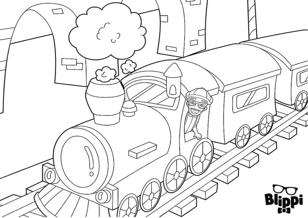 Printable Blippi on A Train Coloring Page