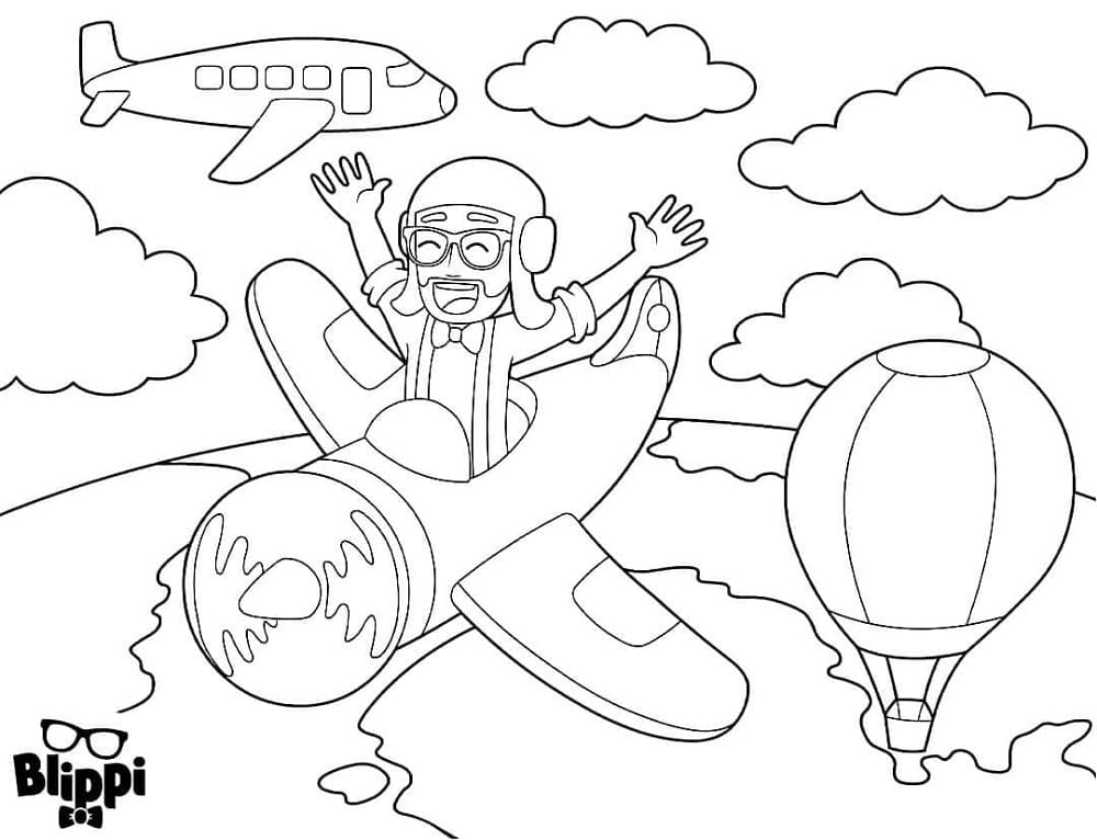 Printable Blippi on Airplane Coloring Page