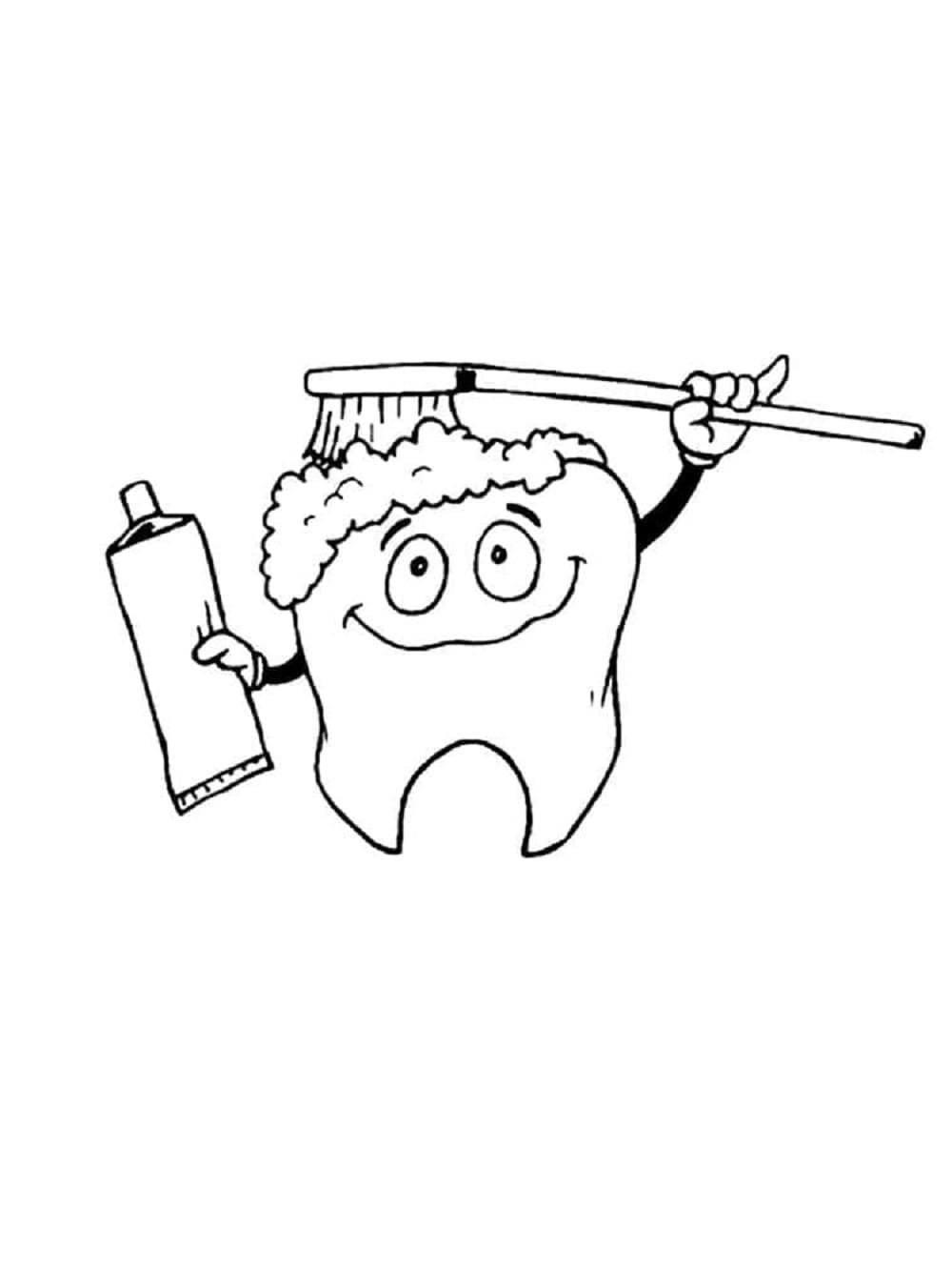 Printable Cartoon Brushing Tooth Hyigene Coloring Page