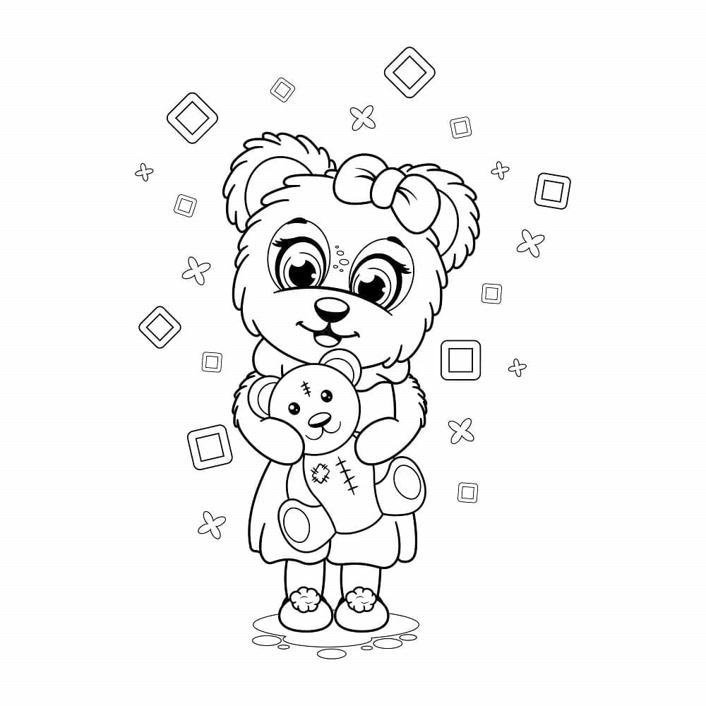 Printable Cartoon Dog Holding Teddy Bear Coloring Page