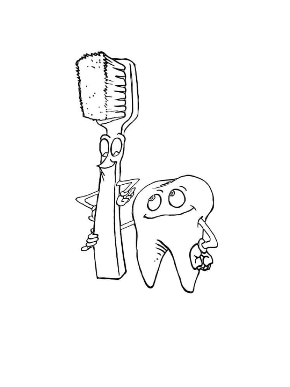 Printable Cartoon Tooth And Toothbrush Hyigene Coloring Page