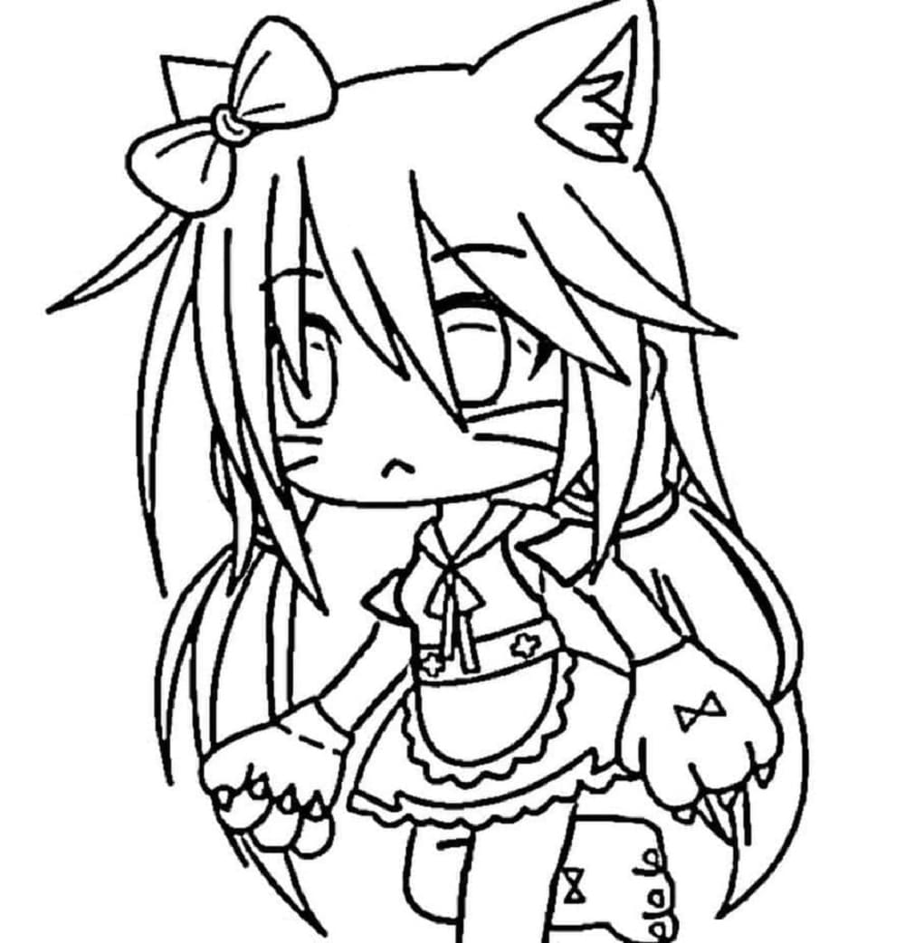 Printable Cat Girl in Gacha Life Coloring Page