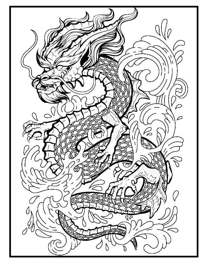 Printable Chinese Dragon Tattoo Coloring Page