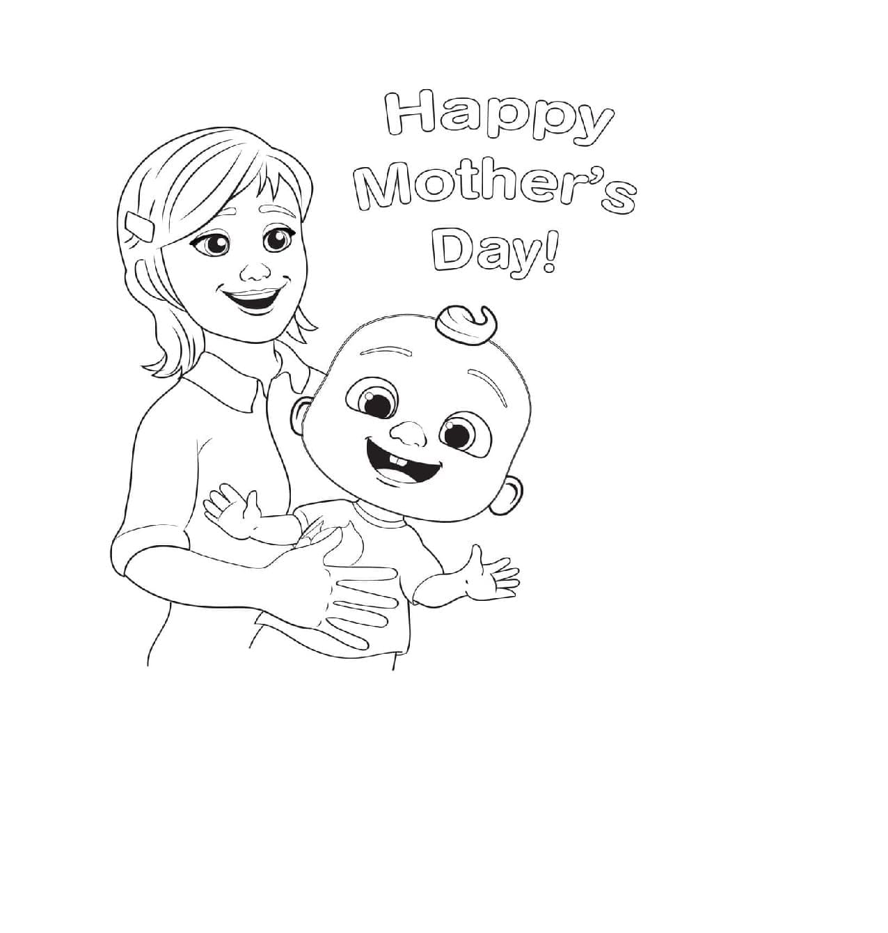Printable Cocomelon Happy Mother's Day Coloring Page