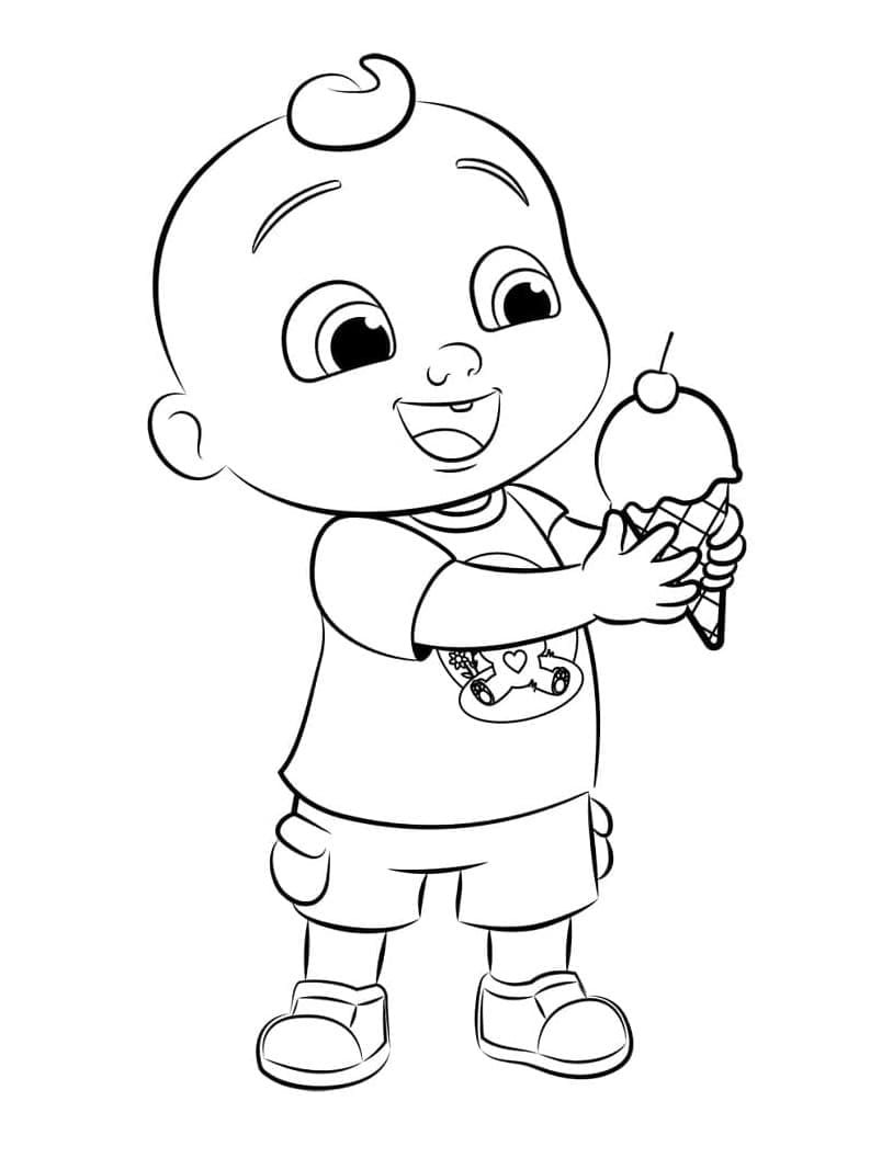 Printable Cocomelon JJ with Ice Cream Coloring Page