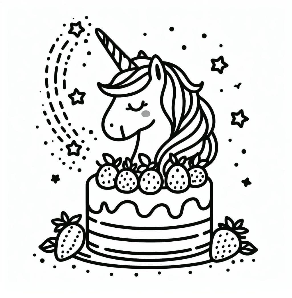 Printable Unicorn Cake Coloring Page