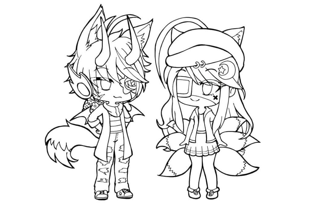 Printable Couple in Gacha Life Coloring Page