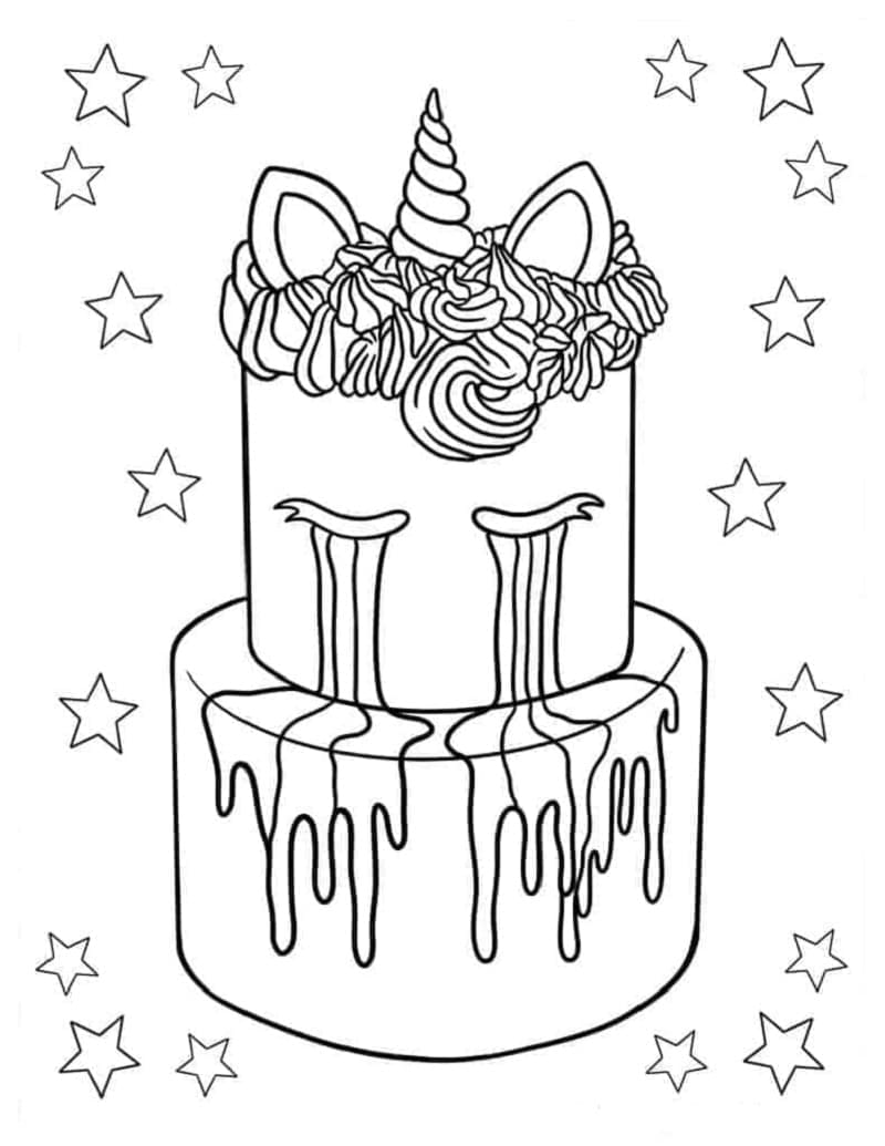 Printable Crying Unicorn Cake Coloring Page