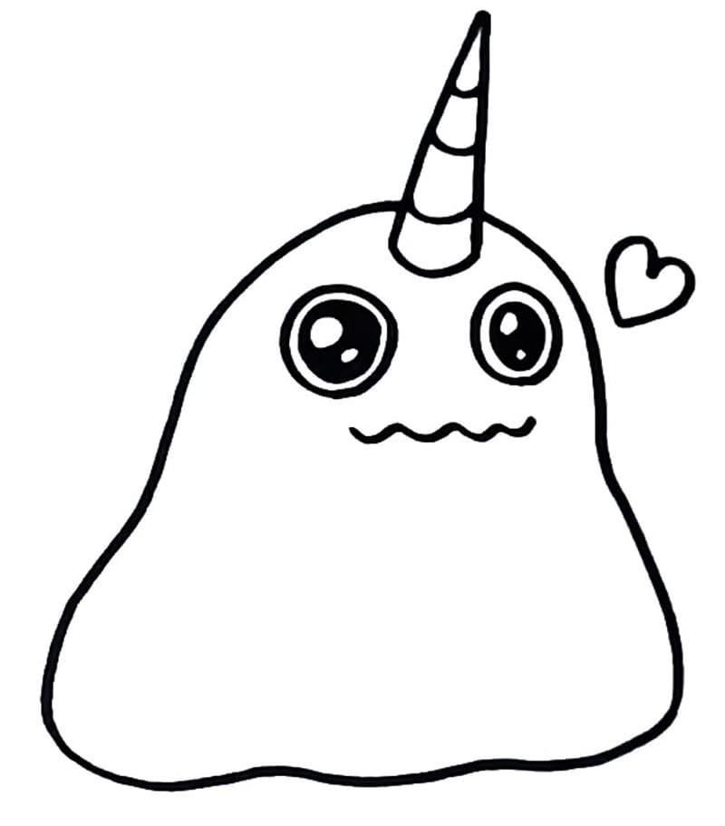 Printable Cute Slime With Unicorn Horn Coloring Page