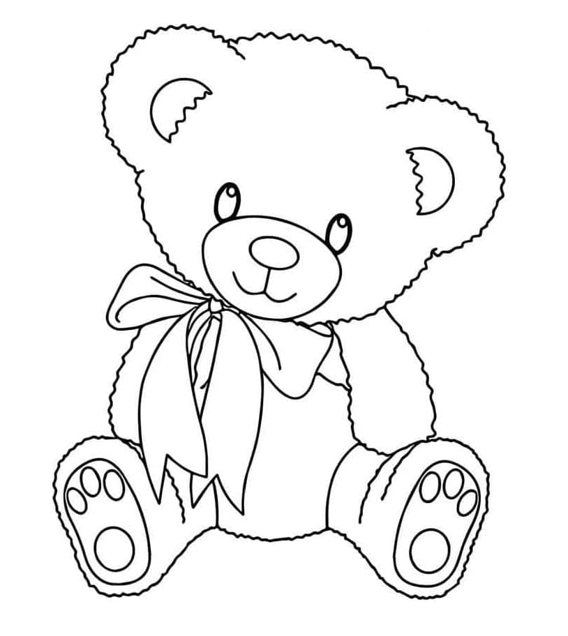 Printable Cute Teddy Bear Sitting Coloring Page