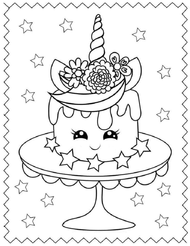 Printable Cute Unicorn Cake Coloring Page