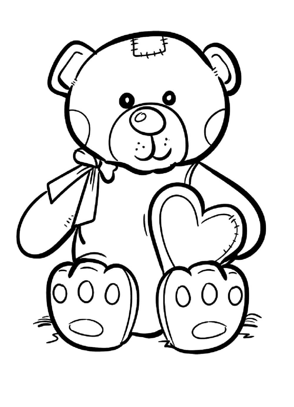Printable Drawing Teddy Bear With Heart Coloring Page