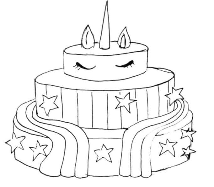 Printable Drawing of Unicorn Cake Coloring Page