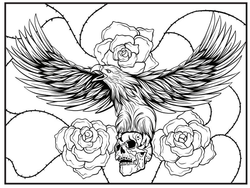 Printable Eagle with Skull Tattoo Coloring Page