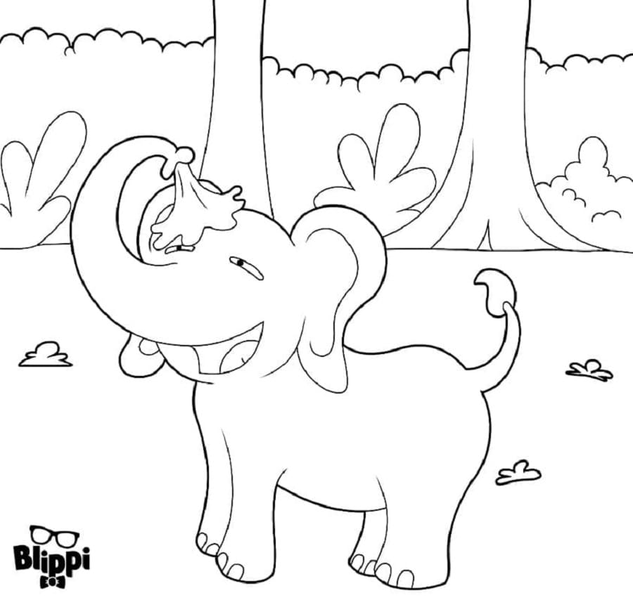 Printable Elephant from Blippi Coloring Page