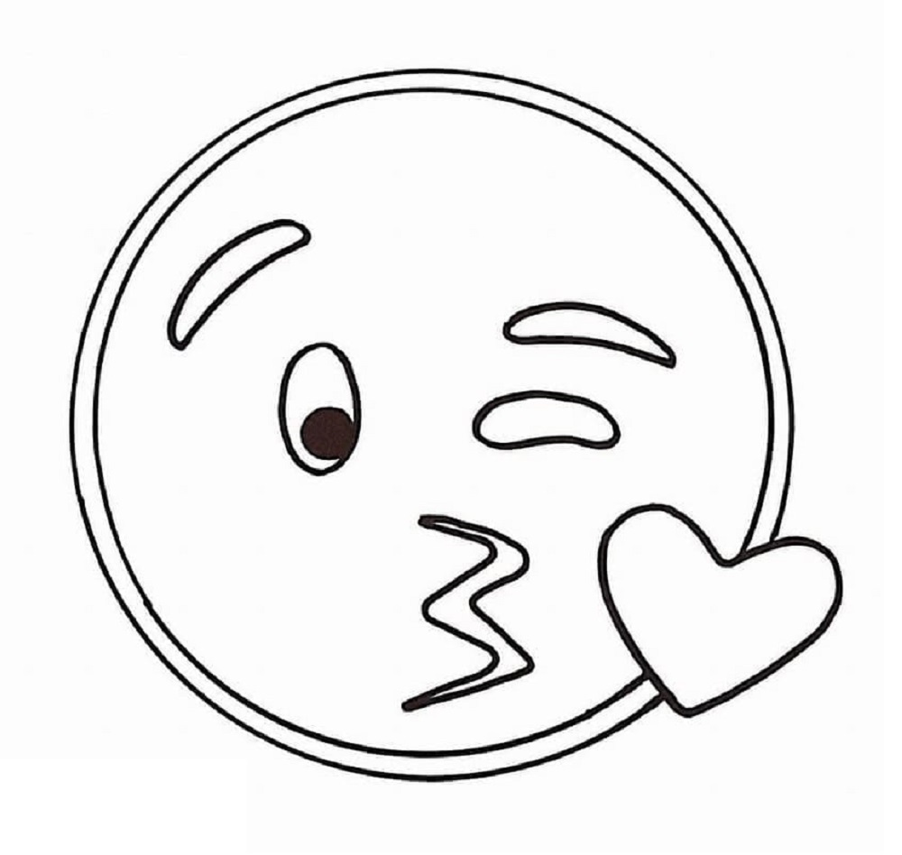 Printable Face Blowing kiss Emoji Coloring page