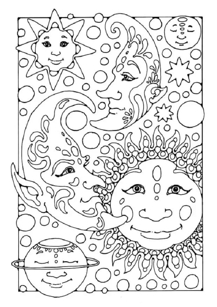 Printable Fantasy Sun And Moon Coloring Page