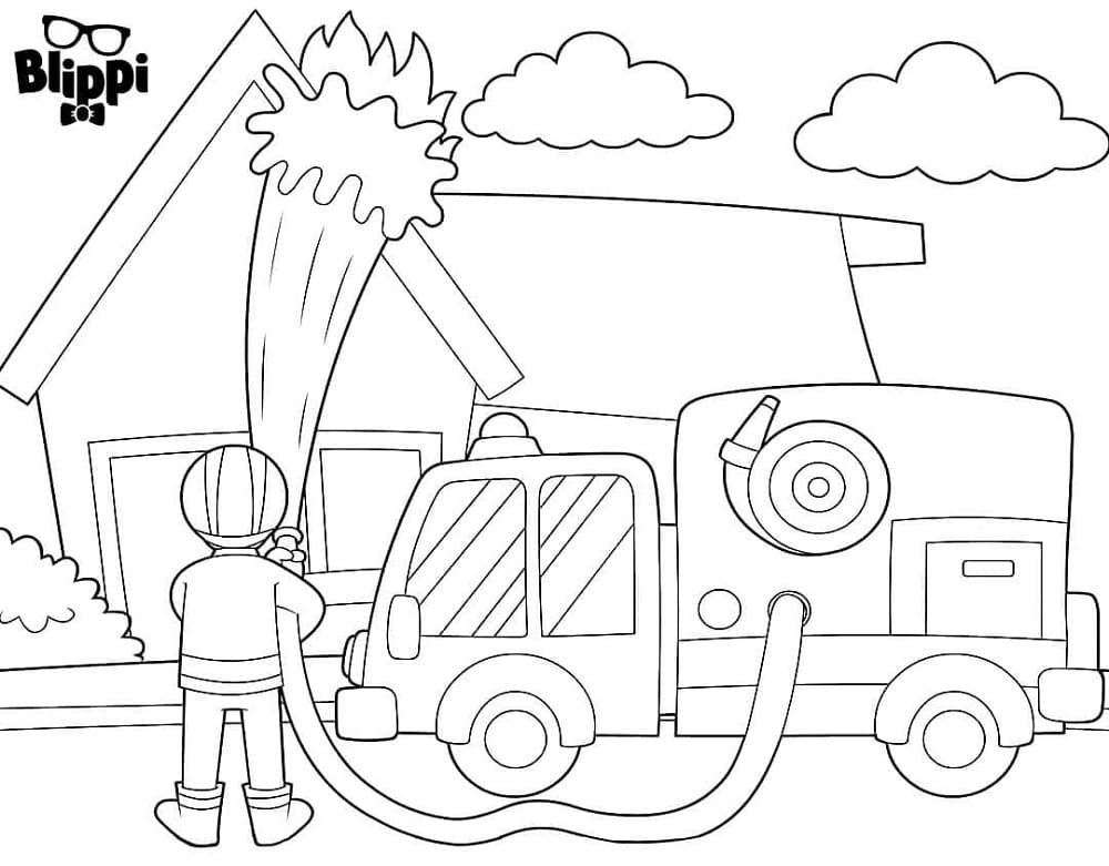 Printable Firefighter Blippi Coloring Page