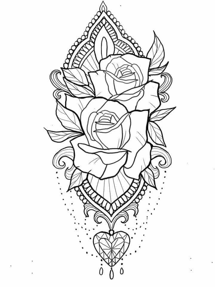 Printable Flowers Tattoo Coloring Page