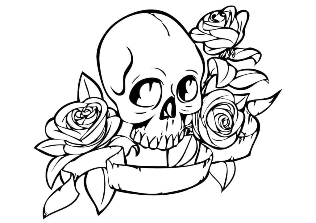 Printable Flowers and Skull Tattoo Coloring Page