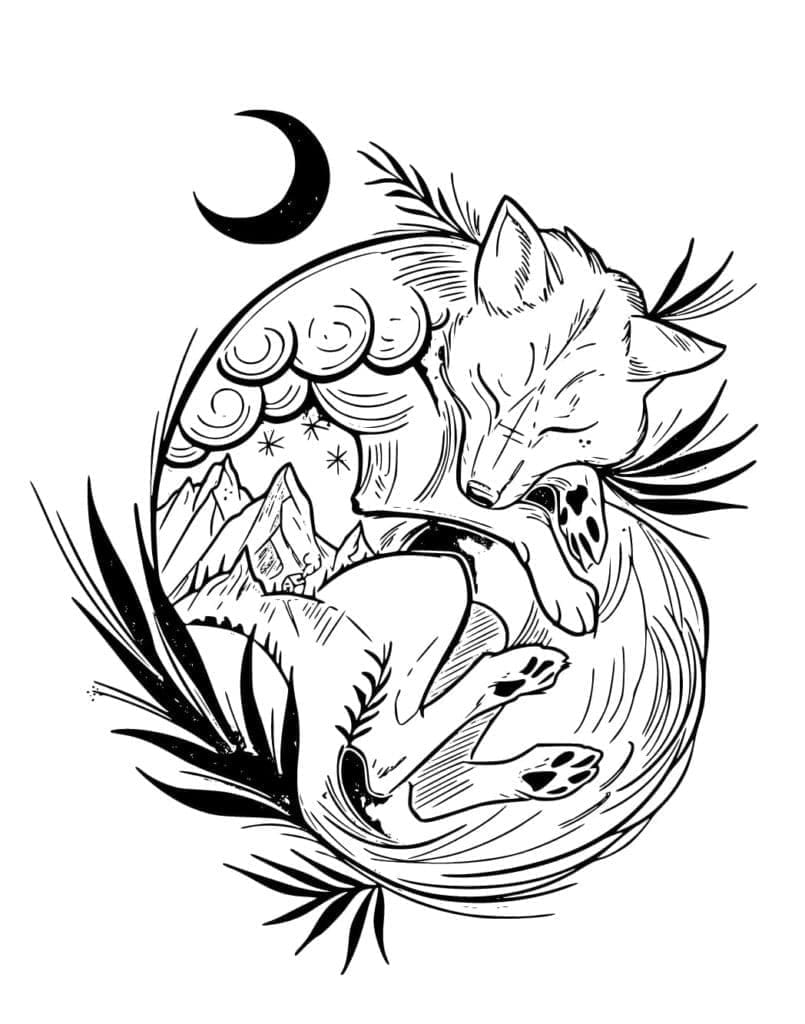 Printable Fox Tattoo Coloring Page